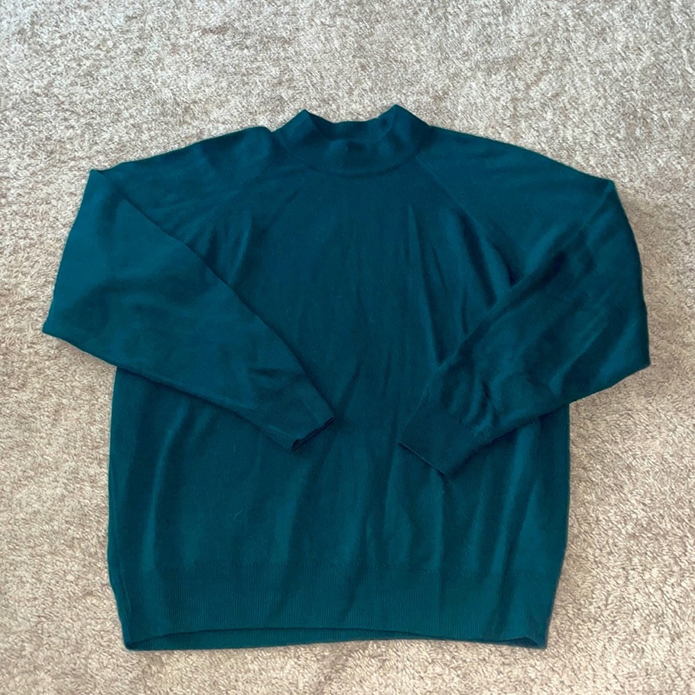 Blue green mock neck light-knit sweater